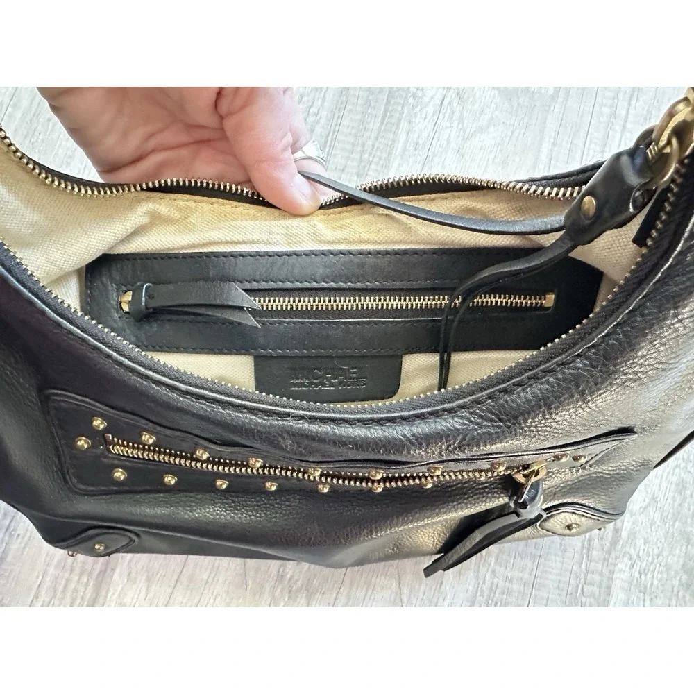 Black Michael Kors Ashbury Pebbled‎ Leather Shoulder Bag Hobo Purse Gold